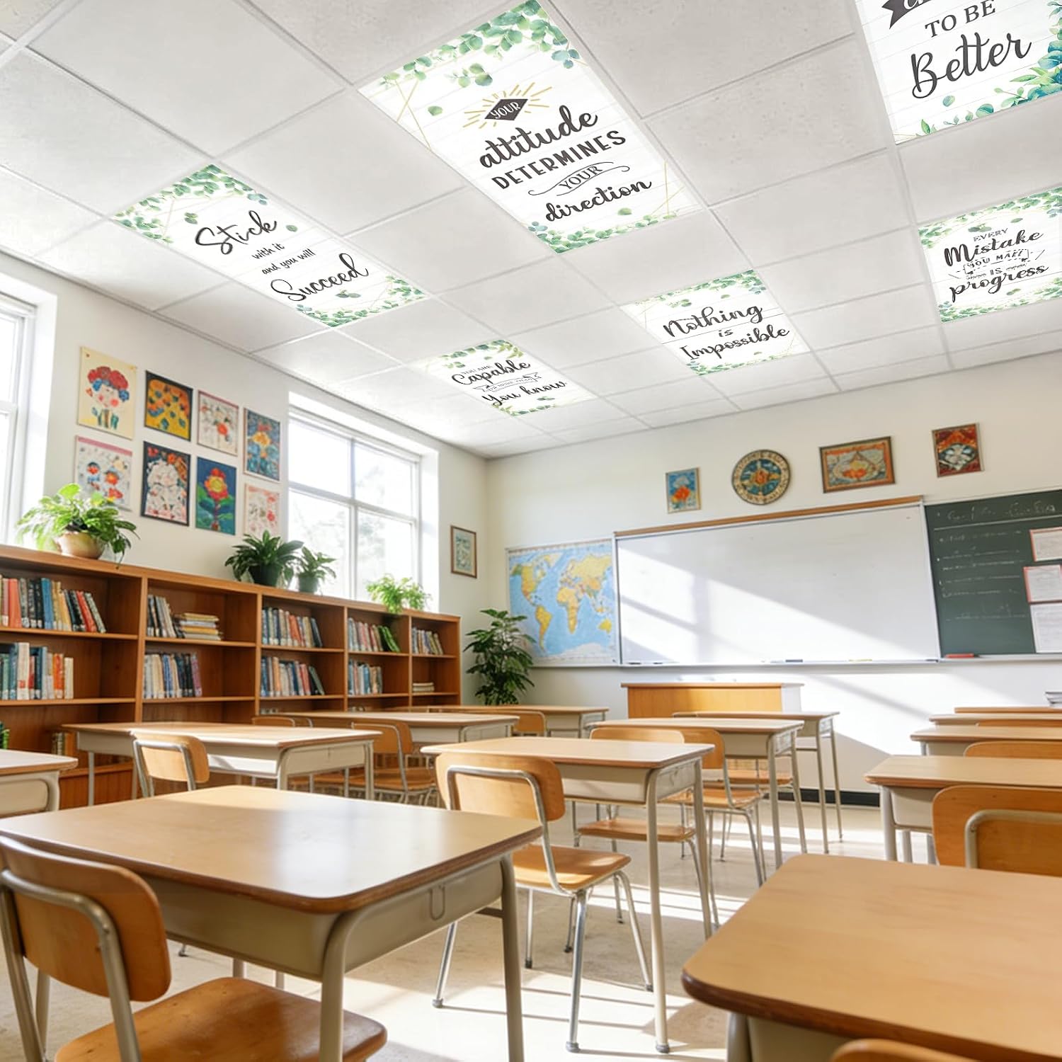 6 Pcs Fluorescent Light Covers for Ceiling Lights Classroom with 12 Magnets Decorative,4X2 Feet Magnetic Light Covers Office Light Covers Decorative Fixture Covers Replacement for Home Eucalyptus