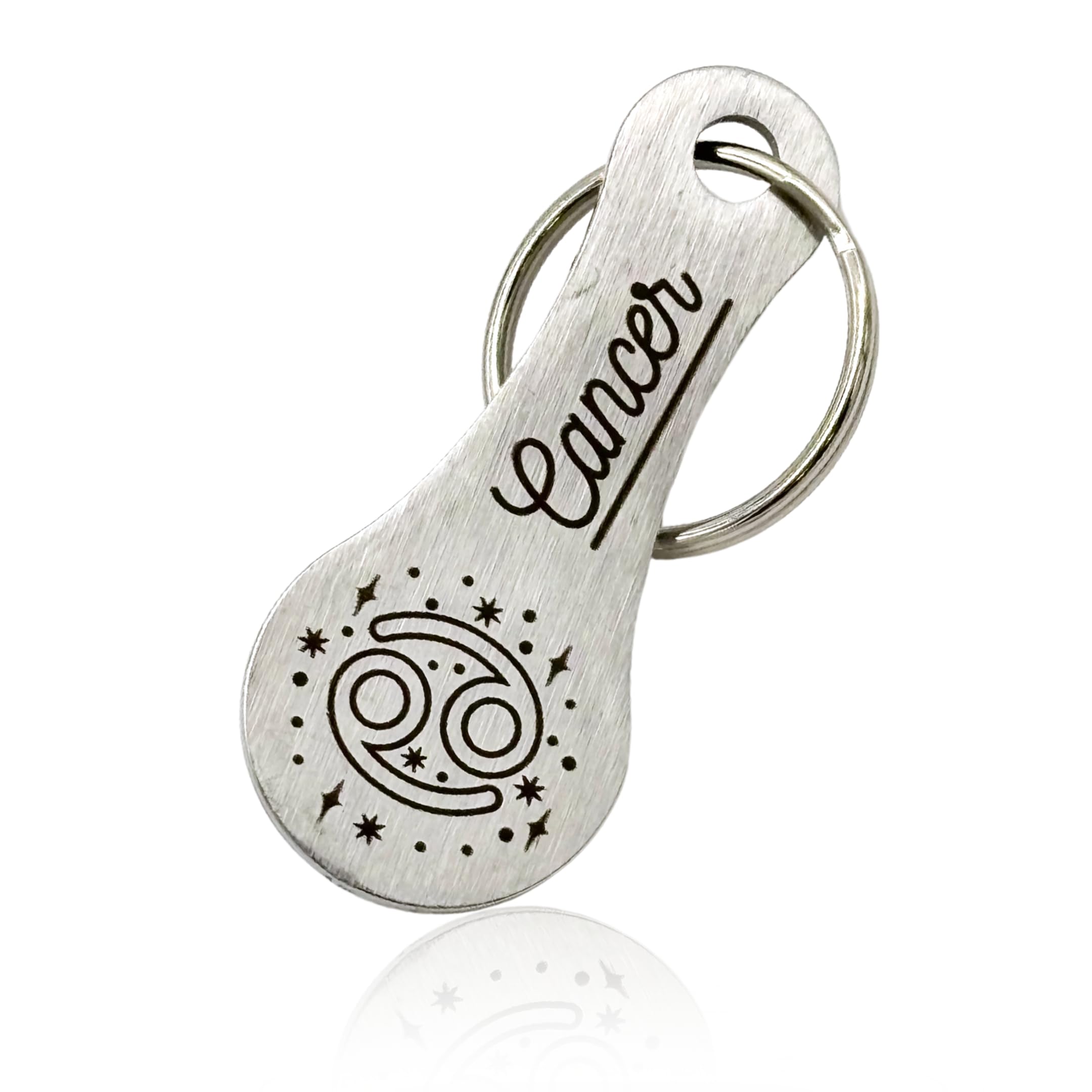 Einkaufswagenlöser Sternzeichen Schlüsselanhänger Einkaufschip mit Lasergravur Abziehbarer Einkaufswagenchip Metall (Cancer)