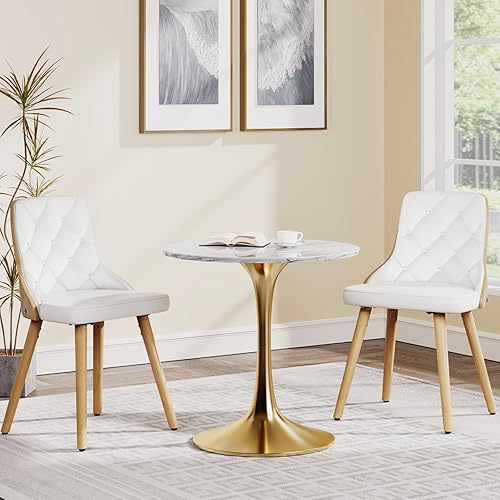 Miniatura 5 de Aowos Juego de 4 sillas de comedor, modernas de mediados de siglo, tapizadas de piel sintética, con patas de madera de fresno, asientos cómodos para