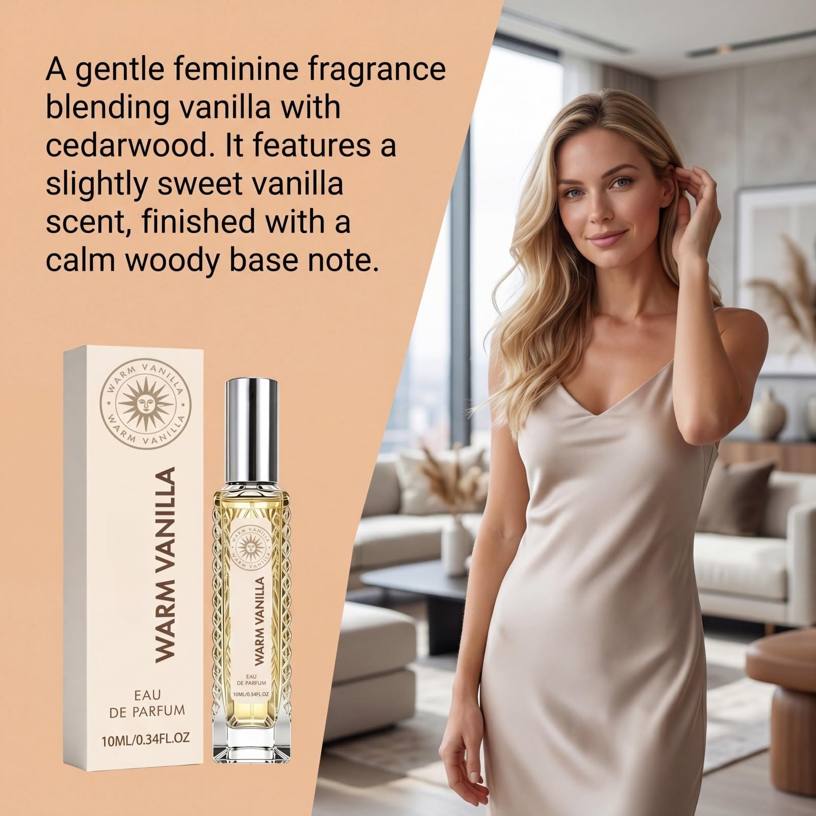 Eau de Parfum Warm Vanilla, 10 ml, warmer Vanilleduft, Mini-Format, für Reisen, weicher Duft, langer Halt, tragbarer Zerstäuber für Damen, Taschen-Duft für Alltag, Ausflüge und Reisen