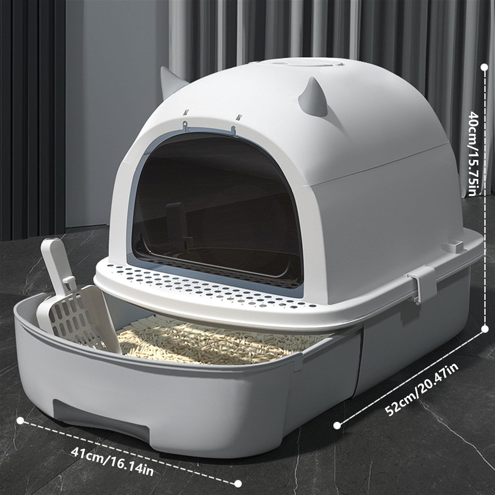 Exclusivo para Gatos y Perros Bandeja de Arena for Gatos pequeña for Completamente Cerrada for con Tapa Antifugas e Inodoro, fácil Instalar y Limpiar para Interiores(Grey)