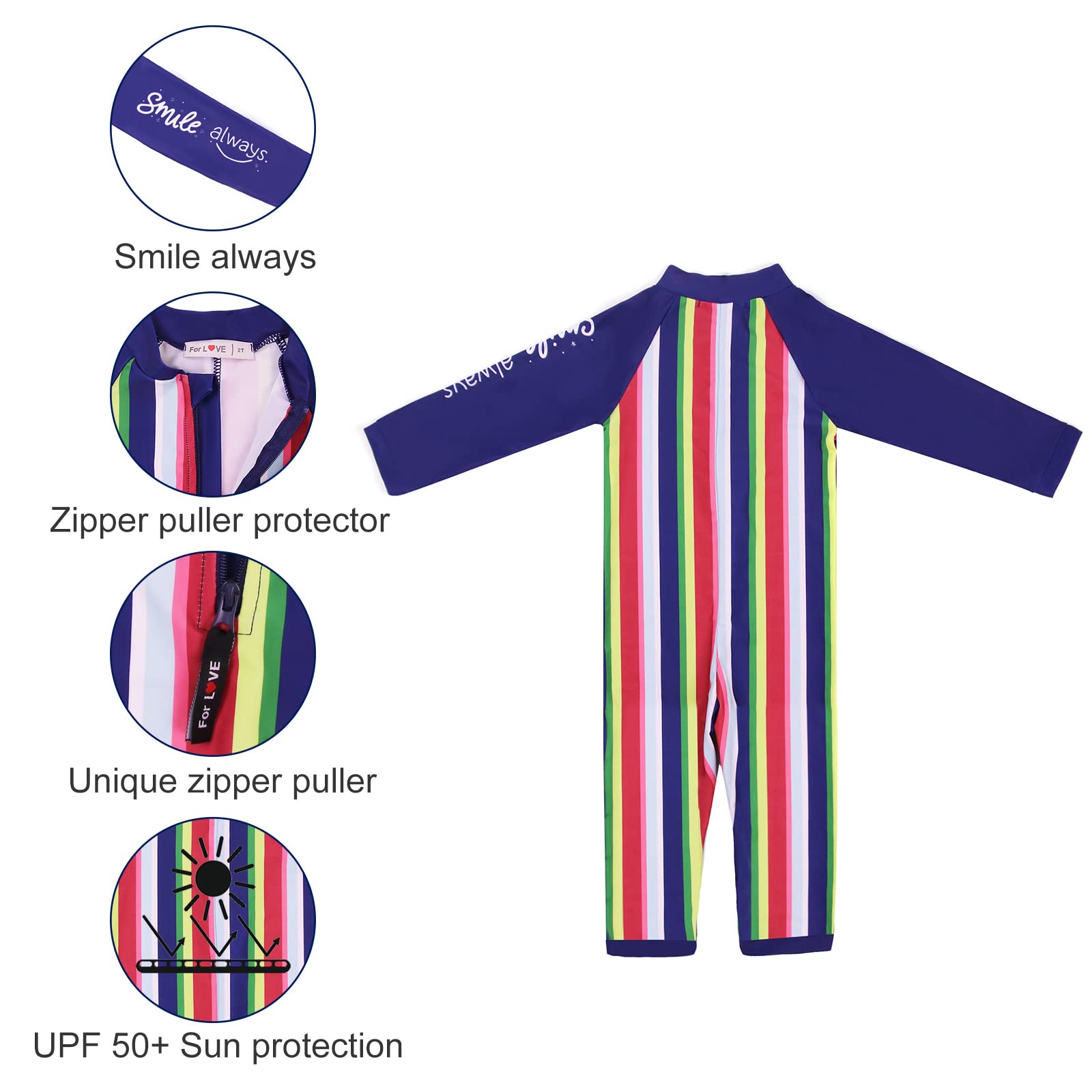 weVSwe Baby Toddler Rash Guard Swimsuit with Crotch Zipper Rainbow Stripe Sun Protection Swimwear 2 Years