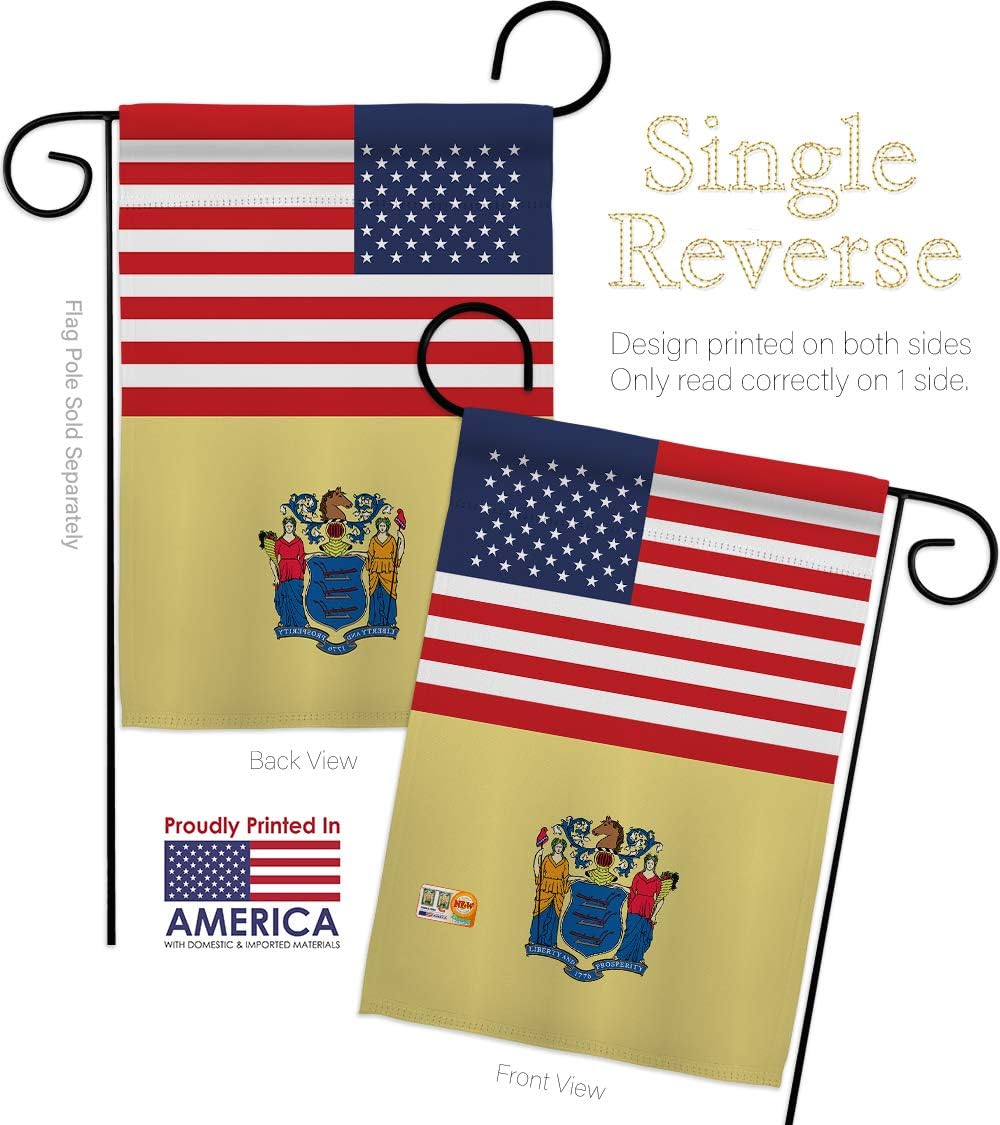 US New Jersey Garden Flag Set with Stand Americana States USA American Territories Republic Country Particular Area Small Decorative Gift Yard House Banner Made In 13 X 18.5