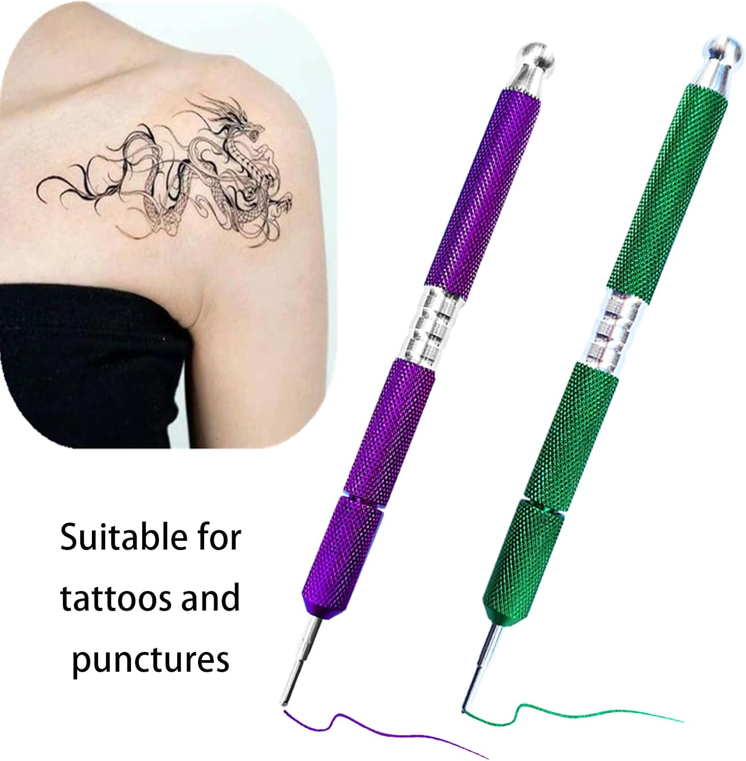 2-Piece Tattoo Marker Pen - Professional Surgical Tip Refills for Microblading, Skin Stenciling & Precise Marking | Skin Surfer Stencil Accessories for Tattoo Artists(Green Purple) image 4