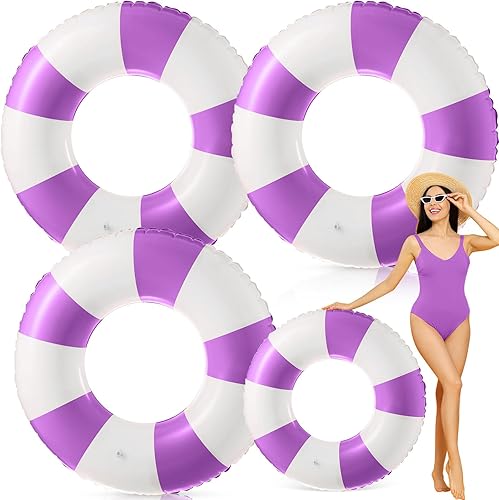 Miniatura 30 de Flotadores inflables jumbo de 47.24 pulgadas para piscina, anillos de piscina a rayas azules y blancas, tubo inflable para mujeres adultas, verano,