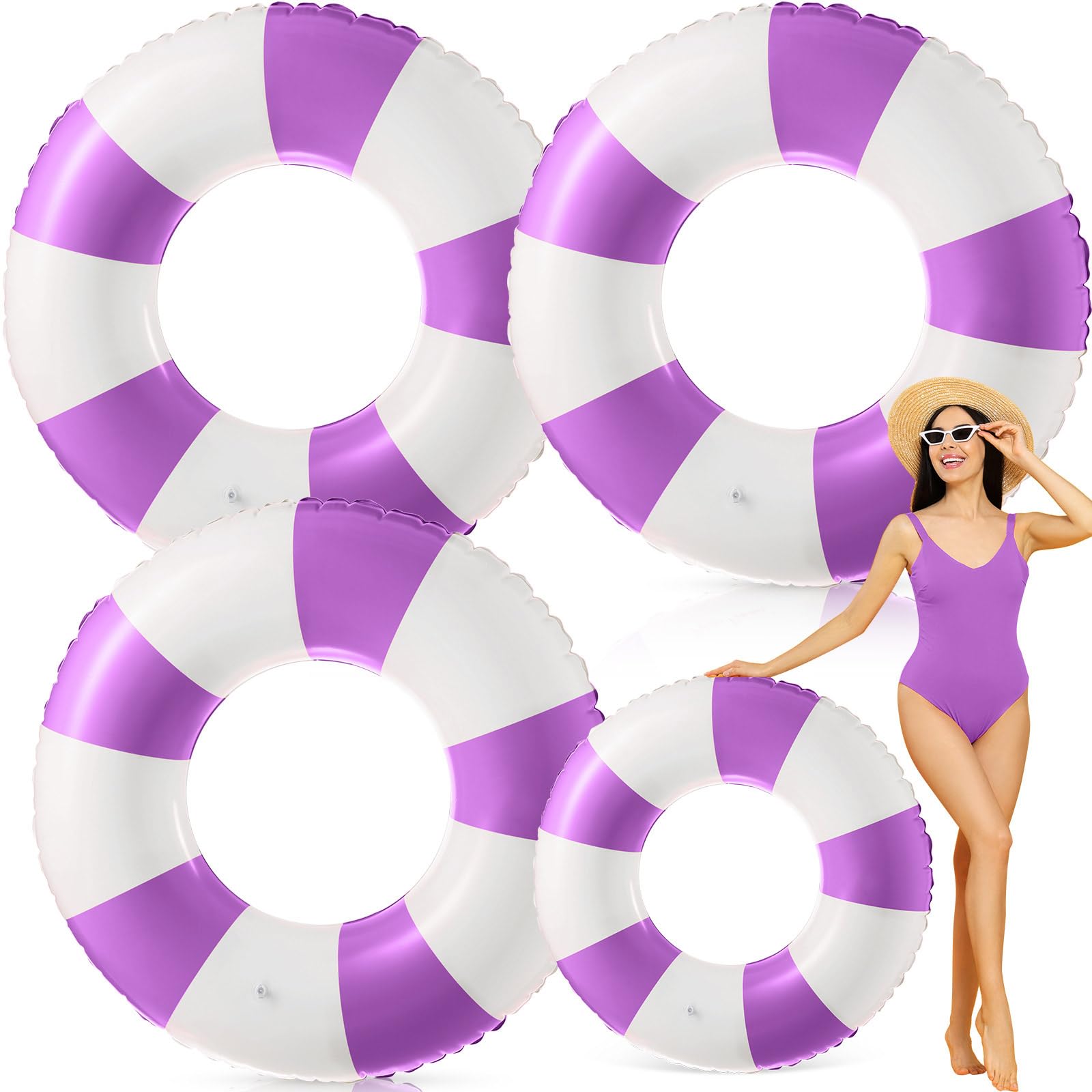 Foilswirl 47.24 Inch Jumbo Inflatable Pool Floats Blue and White Striped Pool Rings Swimming Inflatable Tube for Adult Women Summer Beach Bachelorette