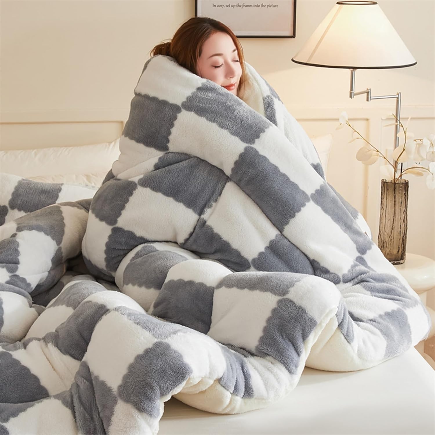 Breathable Warm Bed Comforter, Warm Thickened Comforter Core, Double Sided Fluffy Milk Fleece Quilt Blanket, Comfortable Warm Comforter Core for Bed Couch Sofa(D,150x200cm/2.5kg)