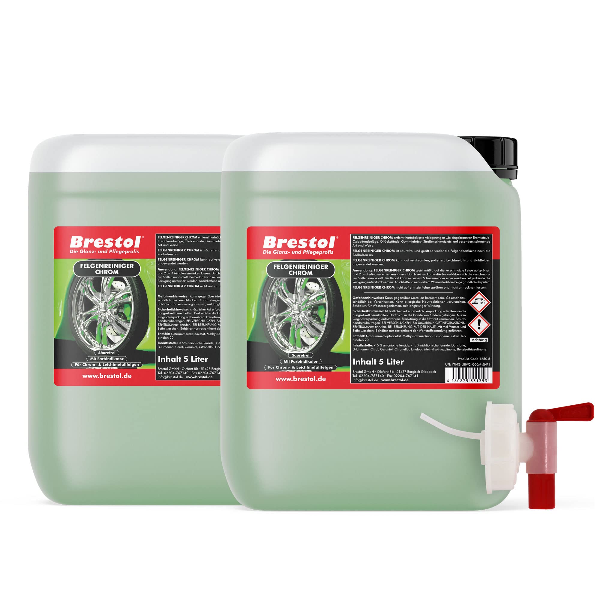 Brestol preparat do czyszczenia felg chrom 10 litrów gotowy do użycia wraz z kranem spustowym 51 mm – do chromowanych obręczy aluminiowych felg stalowych – neutralne pH