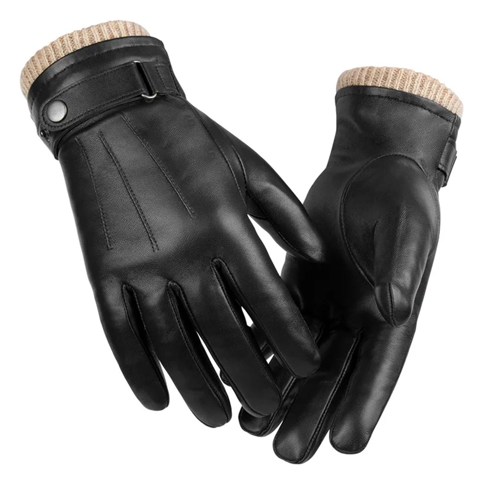 Guanti in pelle da uomo for l'inverno, guanti invernali, impermeabili, caldi, lavoro per Uomo e Donna(Black,XL)