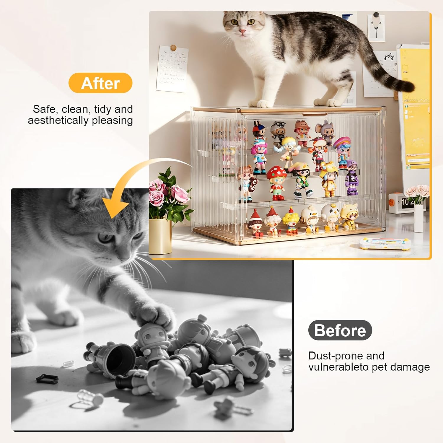 2026 New Acrylic Display Case for Collectibles with Lights , Upgraded Acrylic and Wooden 4 Tiers Figures Display Box with Magnetic Door, 14.2"x 10.65"x 8.6" Showcase Storage Box