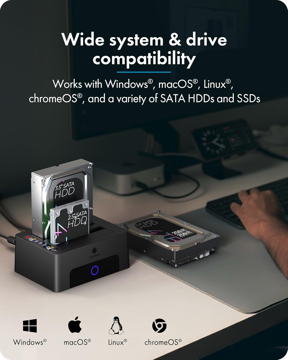 ICY BOX Hard Drive Docking Station Dual Bay USB 3.0 to SATA with Duplicator/Offline Clone Function External Hard Drive Dock for 2.5''/3.5'' HDD SSD Max Up to 60TB (30TB*2) Support UASP Plug&Play