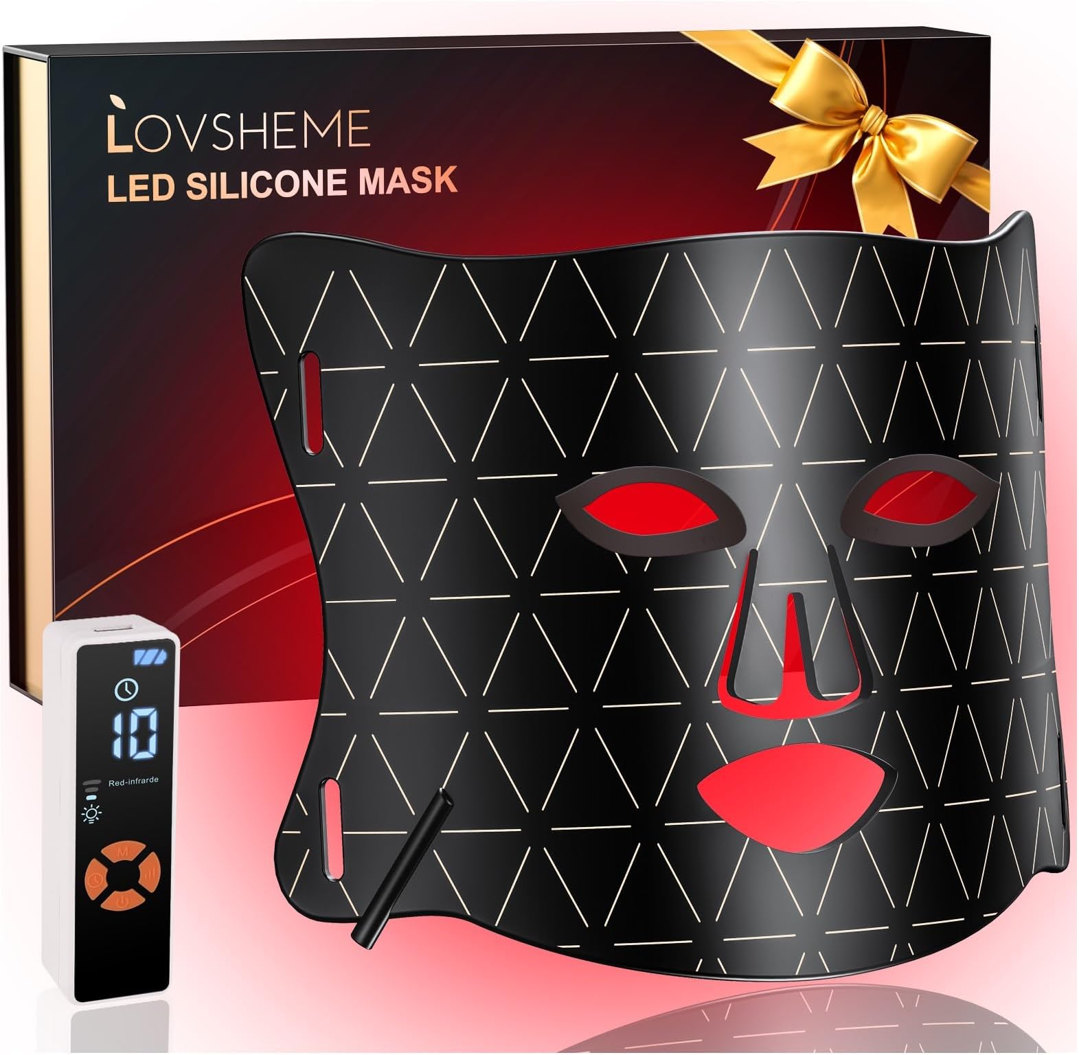 Lovsheme LED Face Mask - Professional Grade Skincare at Home – FDA Approved Red Light Therapy Mask for Acne, Wrinkles, and Skin Rejuvenation – 3 Light Modes – Remote Control – Includes Eye Protection