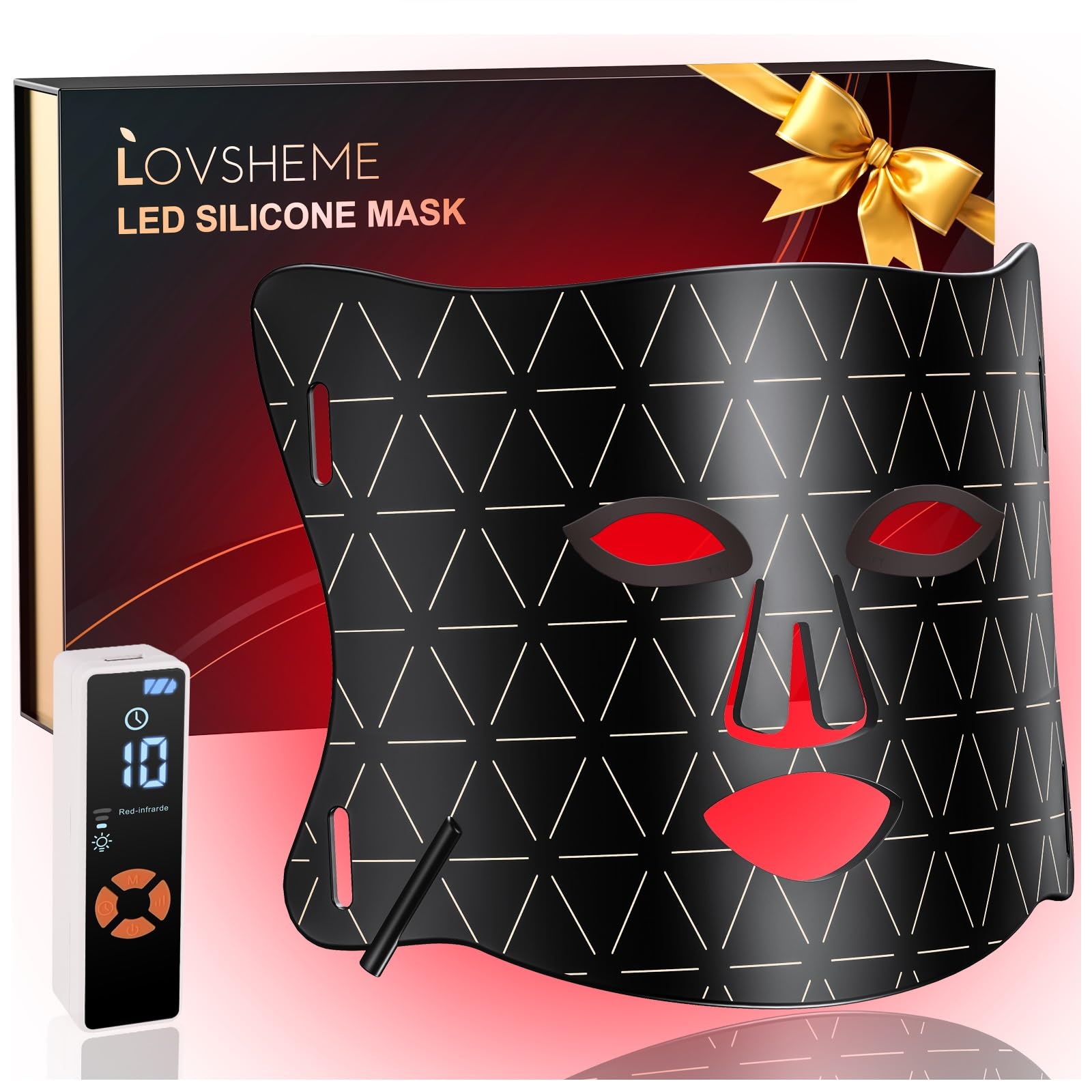 Lovsheme LED Face Mask - Professional Grade Skincare at Home – FDA Approved Red Light Therapy Mask for Acne, Wrinkles, and Skin Rejuvenation – 3 Light Modes – Remote Control – Includes Eye Protection