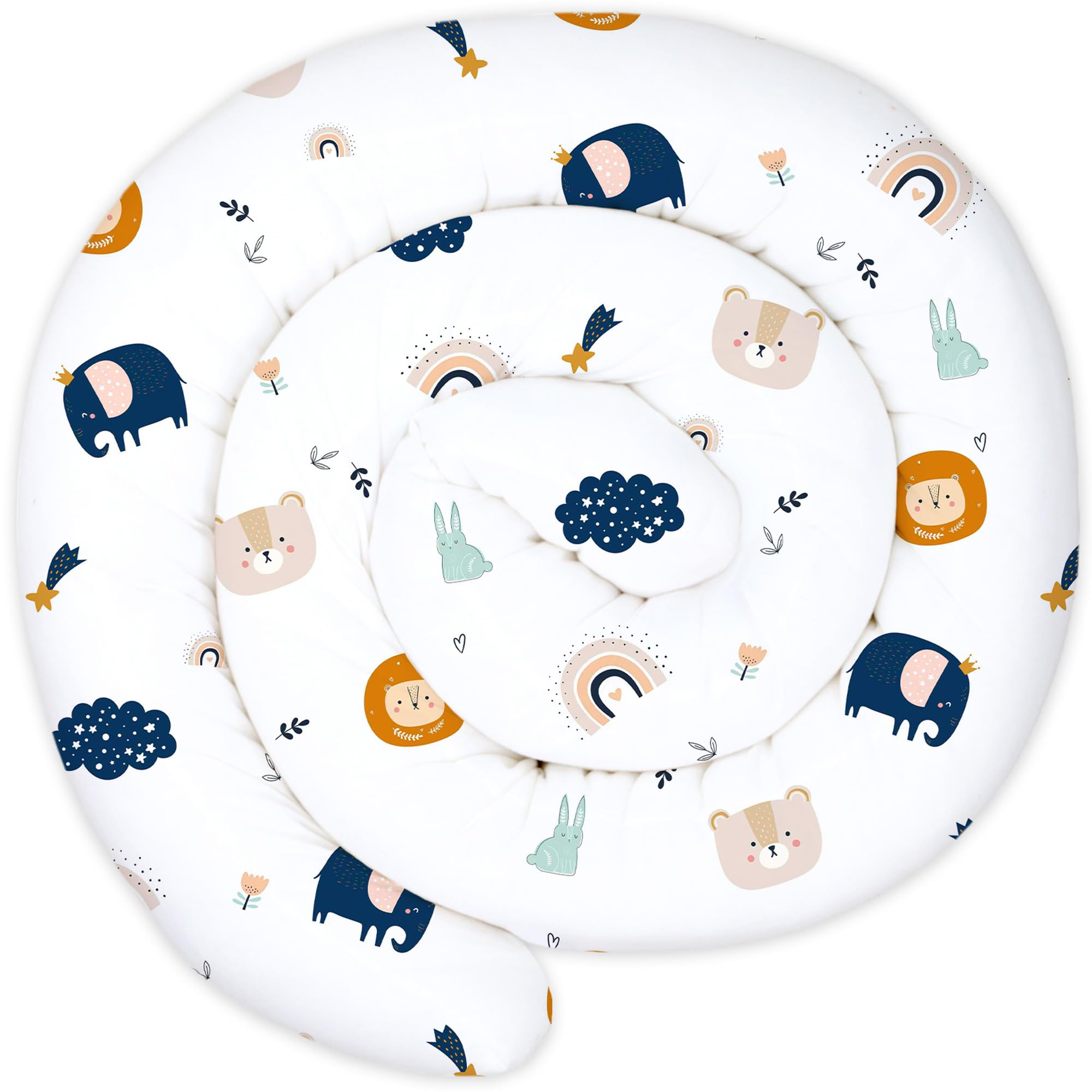 Totsy Baby Cuscino XXL a forma di serpente per letto, cuscino da allattamento, cuscino decorativo, protezione per il bordo del letto, paracolpi XL Blu navy con arcobaleno 400 cm Certificato Oeko-Tex