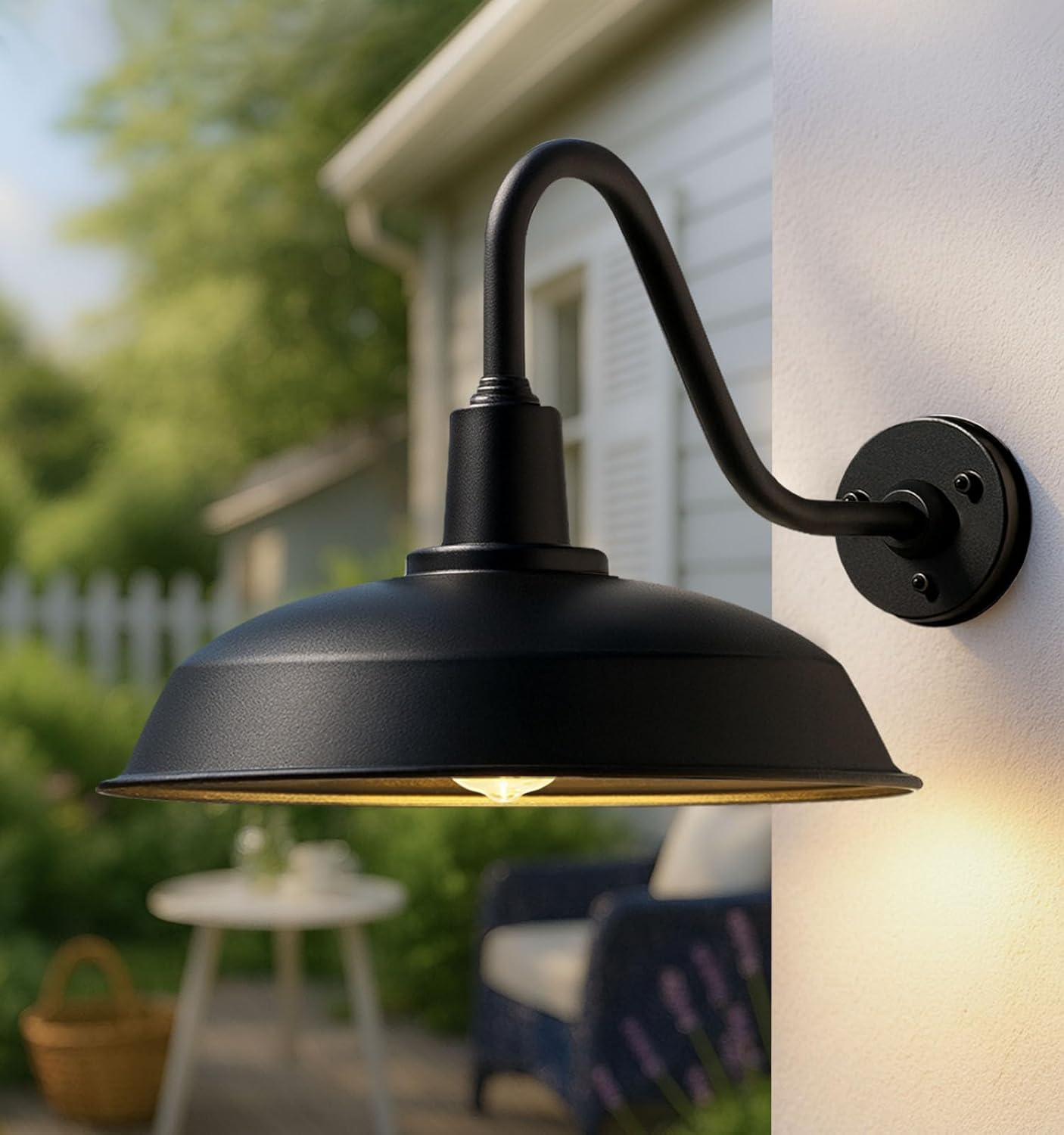 18" Large Black Outdoor Gooseneck Barn Light, Modern Rustic Industrial Style Gooseneck Barn Light for Barns, Patios and Patios