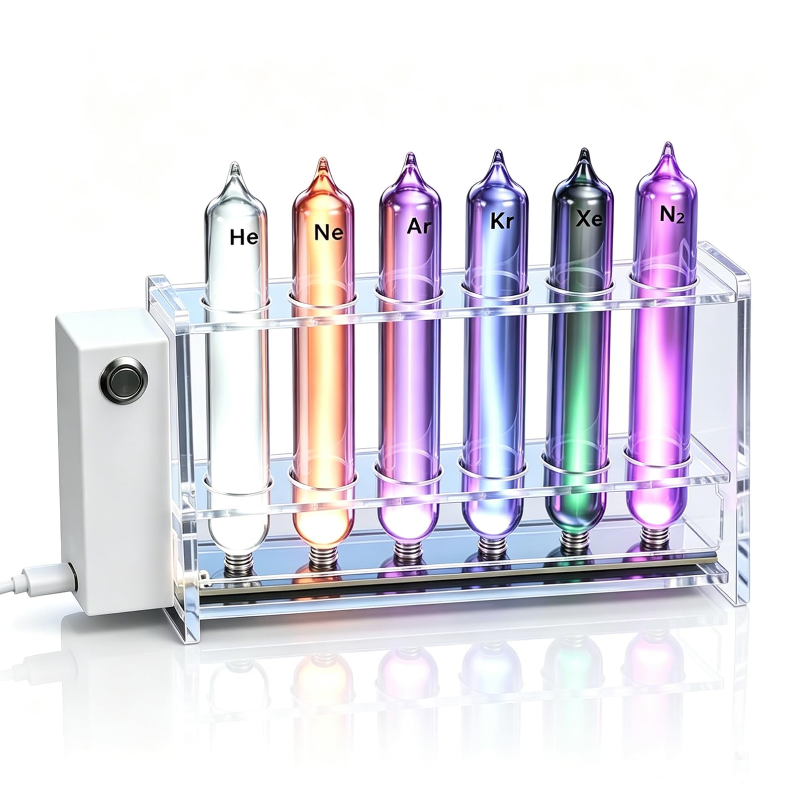RKXKJ Noble Gas Glow Tubes Set, 6 Rare Gas Glass Tubes, With Excitation Base, Inert Gas Glow Demonstration Set, 99.999% Purity And Vacuum Sealed, For Classroom, Home Decor, Labs, Exhibits