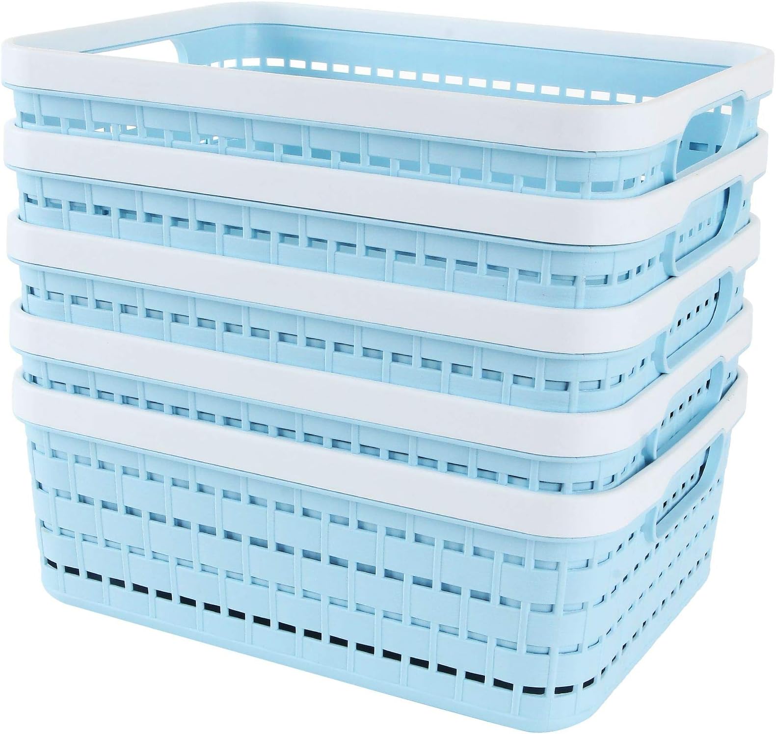 Corbeille Organisation Paniers De Rangement Plastique - Lot De 4 - Blanc - 35x26x14,5 Cm - Easymanie Lot 4 Paniers 35x26cm
