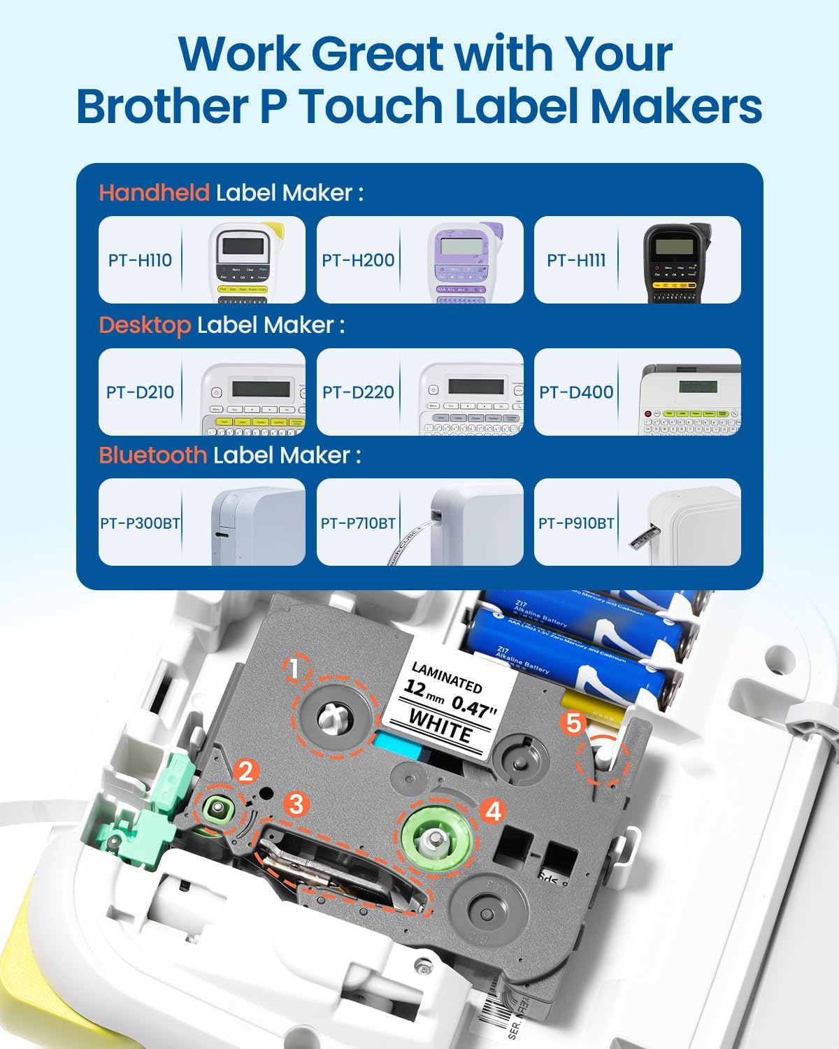 Labelife Replacement for Brother P Touch Label Tape TZe TZ Tape 12mm 0.47 Inch Laminated White TZe-231 TZe231 Label Maker Tape, Compatible with Brother PT-D210 D220 H110 D400 D410 D600 D610BT, 4-Pack - Image 2