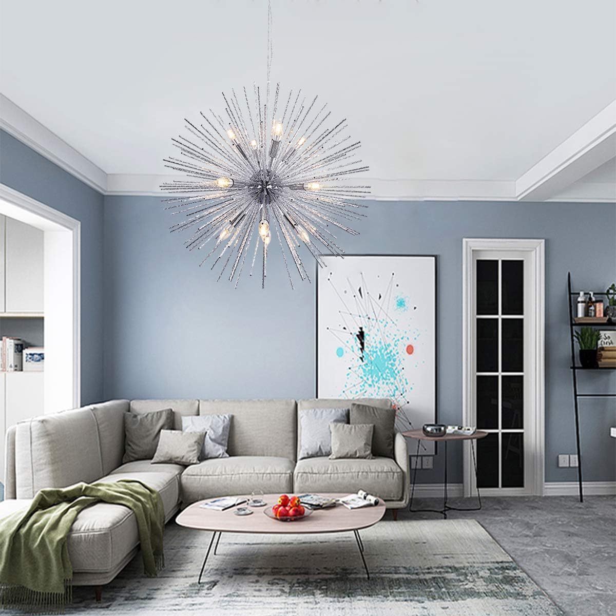Hоttеѕt Sаlеѕ Jaycomey Chandeliers Firework Chandelier,Chrome Modern Pendant Lighting with 12 Lights,Metal Aluminum Ceiling Pendant Light Fixtures for Living Room Restaurant,Dia29.5 Inch,E12