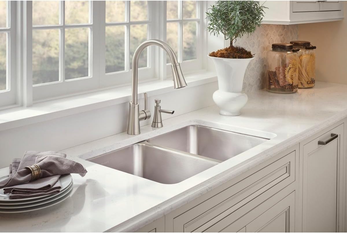 Elkay ELUH311810PD Lustertone Classic Double Bowl Undermount Stainless Steel Sink with Perfect Drain