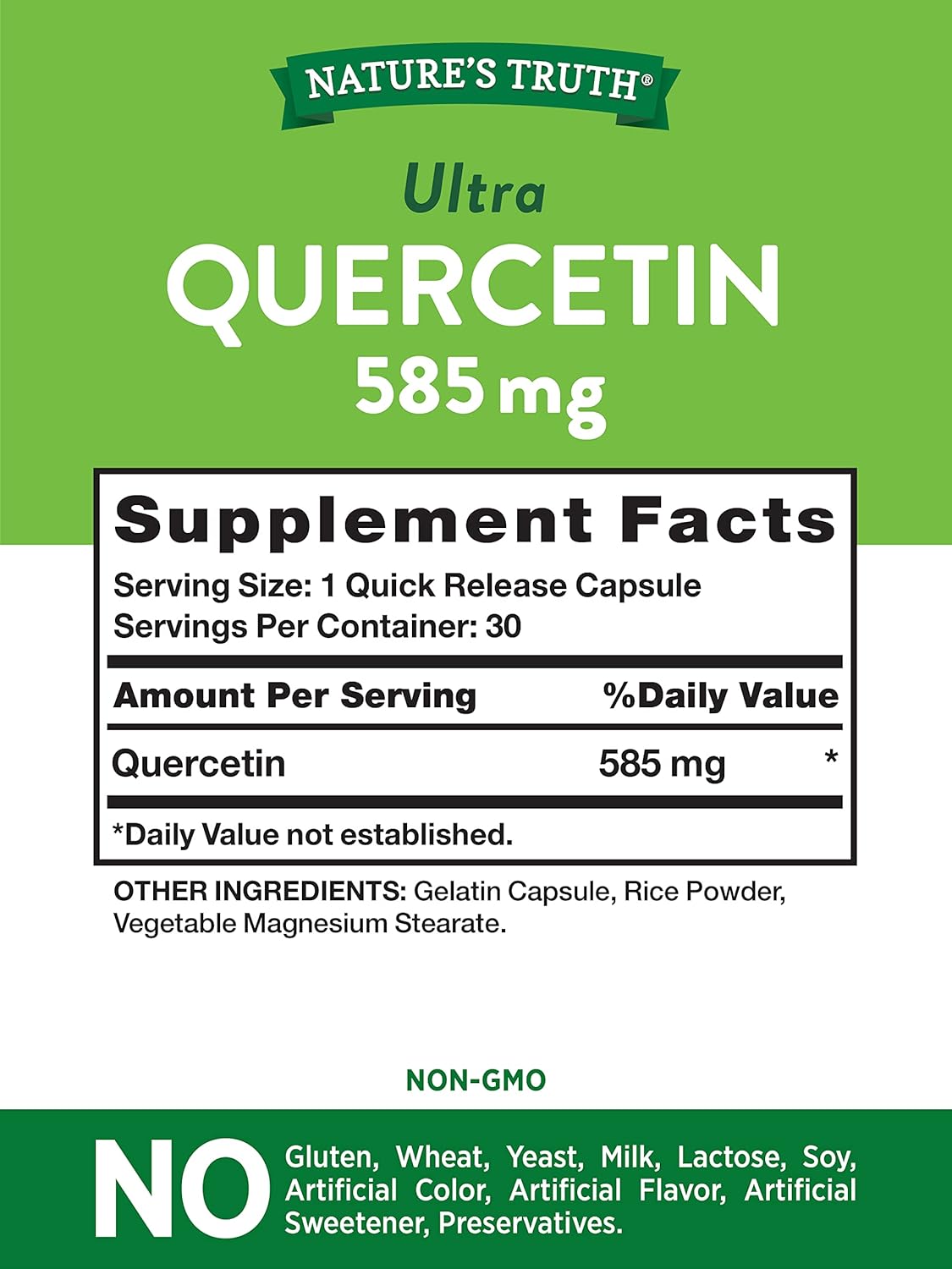 Nature's Truth Quercetin | 585mg | Potent Bioflavonoid | 30 Capsules | Non-GMO & Gluten Free Supplement