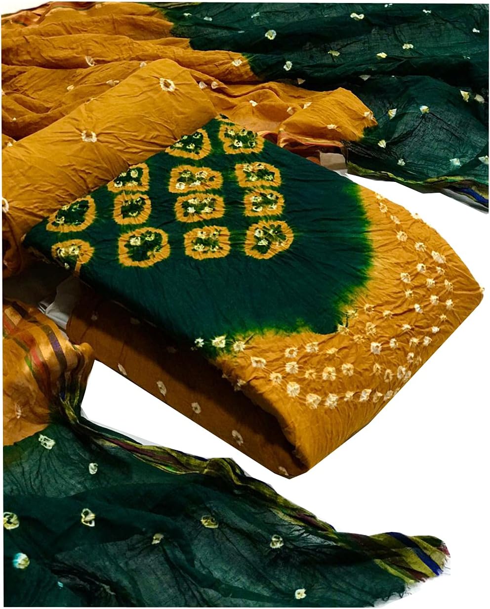 MP Enterprise Women's Pure Cotton Unstiched Rajasthani Bandhani Dress Material Free Size (Green)