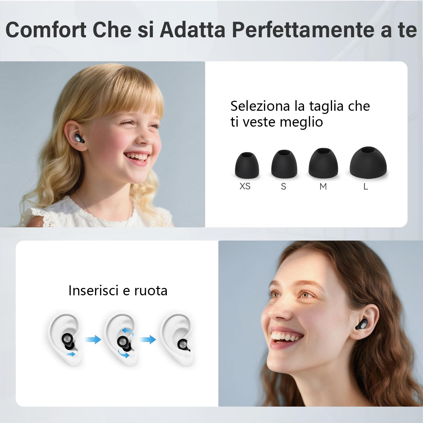 2026 Nuovo Tappi Orecchie Dormire, Antirumore Quiet Silicone Auricolari, 45dB Protezione dell'udito, Concerti/Aerei/Sleep/Viaggiare, Riutilizzabile Earplugs con 8 Punte (XS/S/M/L) e Custodia - Nero