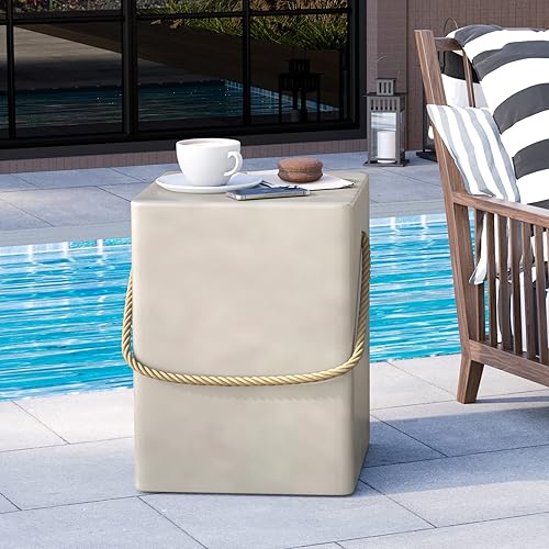 Miniatura 2 de HOMPUS Juego de 2 mesas auxiliares para exteriores con mango de cuerda de cáñamo, 2 piezas de mesa auxiliar natural de hormigón MgO, juegos de mesa