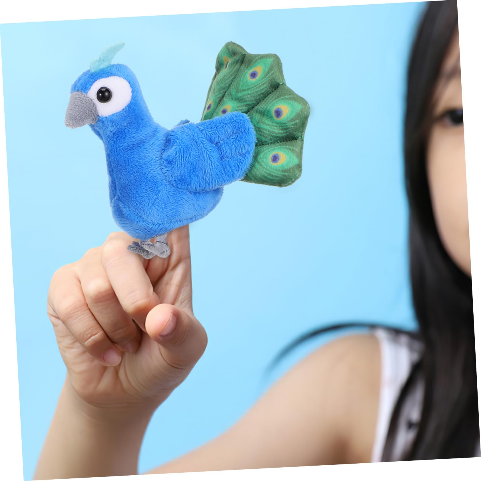 Marionnette à Doigts Jouet Interactif Mini Paon en Peluche Bleue et Accessoire de Narration pour Garçon et Filles pour Activités Itinérantes