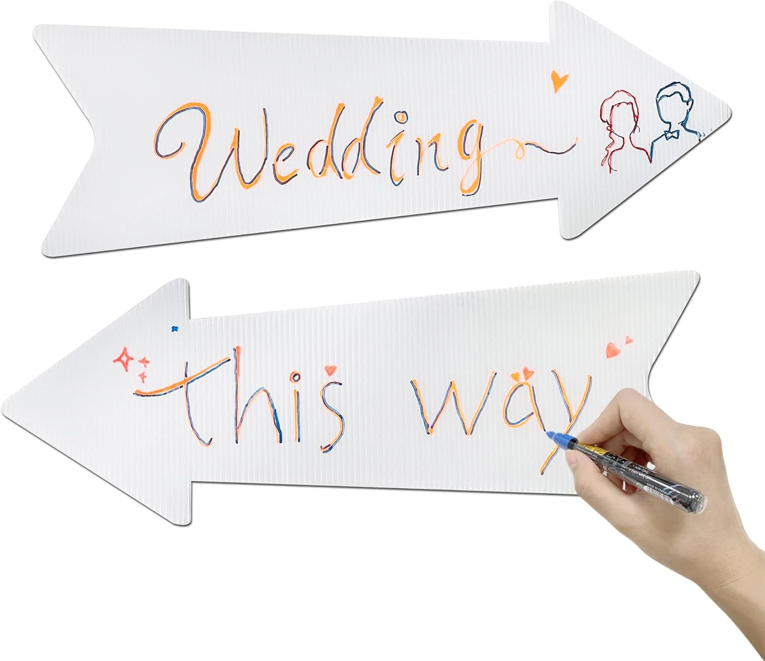 Blank Arrow Yard Signs with Stakes, 5 Pack 17 x 6 Inches White Plastic Blank Wedding Directional Yard Signs, This Way Arrow Yard Signs for Weddings, Birthday Party, Guidepost Decorations : Patio, Lawn & Garden