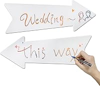 Vista 6 de Letreros de flecha en blanco con estacas, paquete de 3 letreros direccionales de boda de 17 x 6 pulgadas con estacas, letreros de flecha de esta