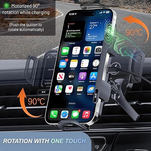 Miniatura 7 de 2025 Smart 2 en 1 Soporte de teléfono giratorio automático y cargador inalámbrico para automóvil, soporte de teléfono plegable para iPhone y