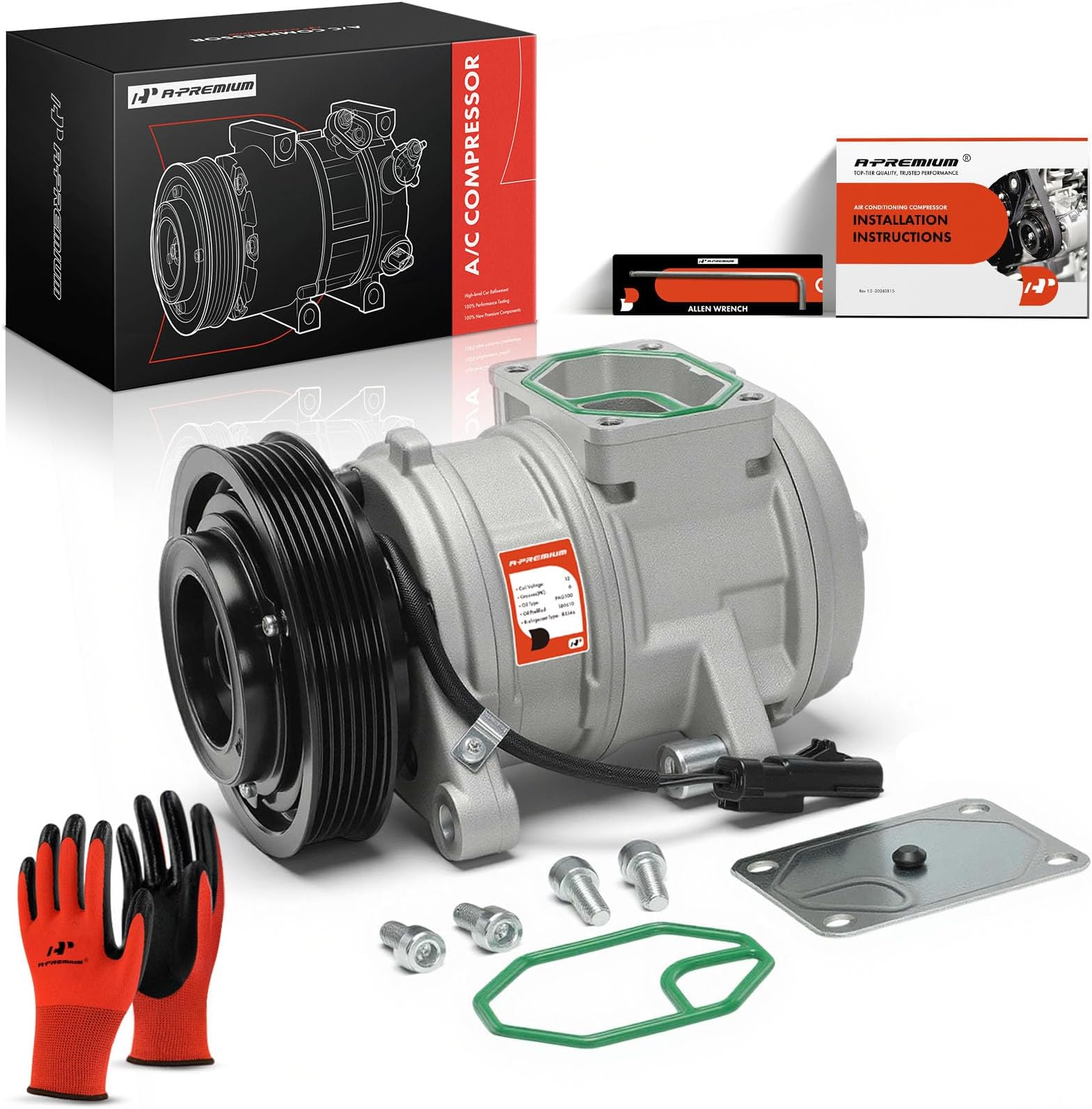 A-Premium Air Conditioner AC Compressor with Clutch Compatible with Jeep TJ Wrangler 4.0L 2000-2006, Grand Cherokee 4.0L 1999-2004