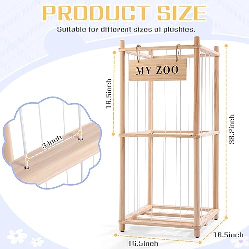 Miniatura 2 de Almacenamiento de Animales de Peluche Zoo, Organizador de Animales de Peluche de Madera con Cuerdas Elásticas para Niños y Niñas, Soporte de Madera