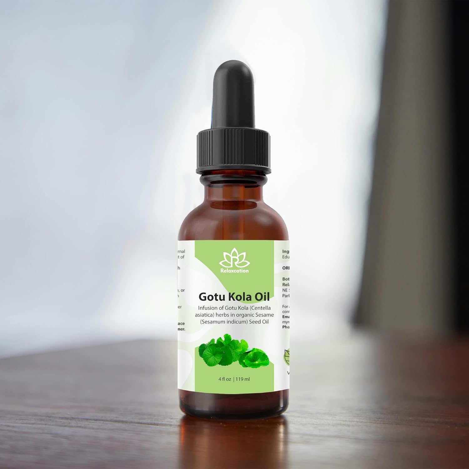 Relaxcation Gotu Kola Herbal Oil – Cold Pressed Centella in Sesame for Face, Hair, Scalp & Massage – Natural Botanical Oil for Glow Rituals – Amber Glass Bottle (1 oz)