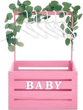 Barydat Wooden Baby Shower Crate Closet, Baby Basket with Handle, Personalized Basket Gifts, Easy Assembly Baskets for Newborn Boy Girl Welcome Gift for New Mom ParentsPink
