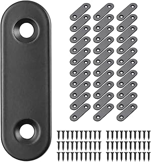 TOPPROS Pack of 30 Flat Corner Brace Plates Metal Joining Plates Connector Repair Bracket with Fixing Screws,(2 inchx0.6x0.08 inch), 2 Holes,Stainless Steel, Black