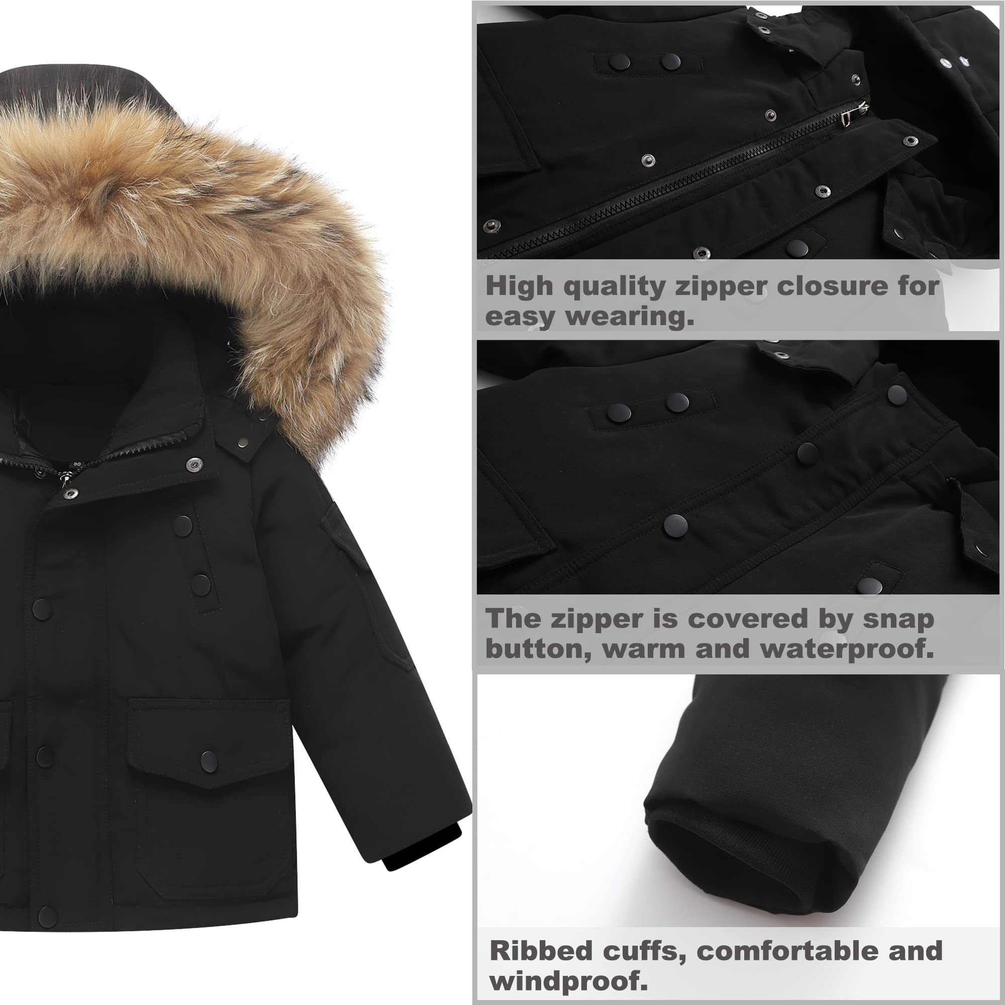 Fewlby Tuta da Neve per Bambino - Piumino con Cappuccio + Pantaloni da Sci, 2 Pezzi Tuta da Sci Bambino Completo da Neve Caldo Invernale Salopette e Giacca