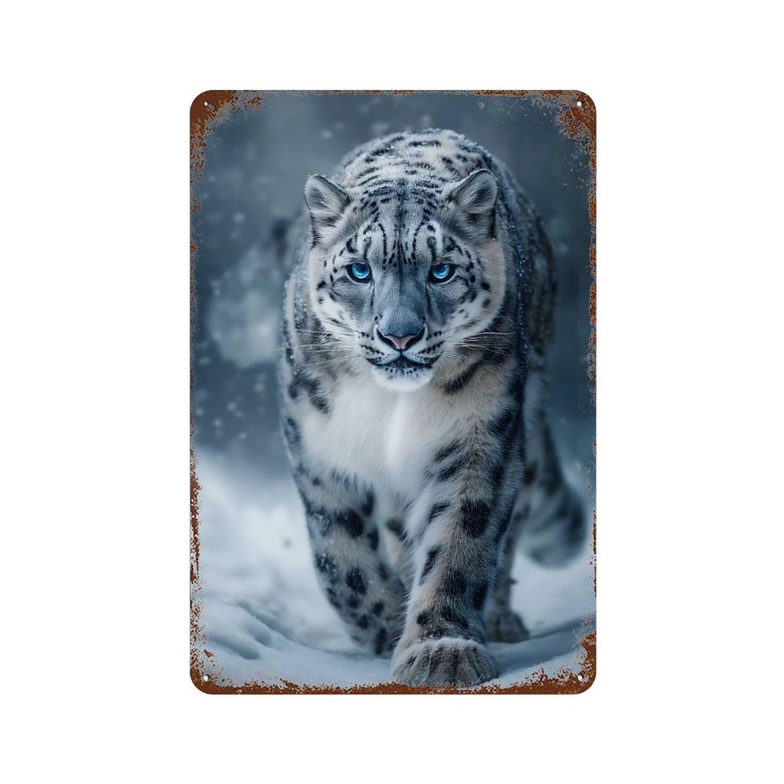 Snow Leopard Portrait in Winter Snow 11.8"x7.9" Rustic Tin Plaque, Retro Wall Decor for Garage, Bar And Workshop Decor