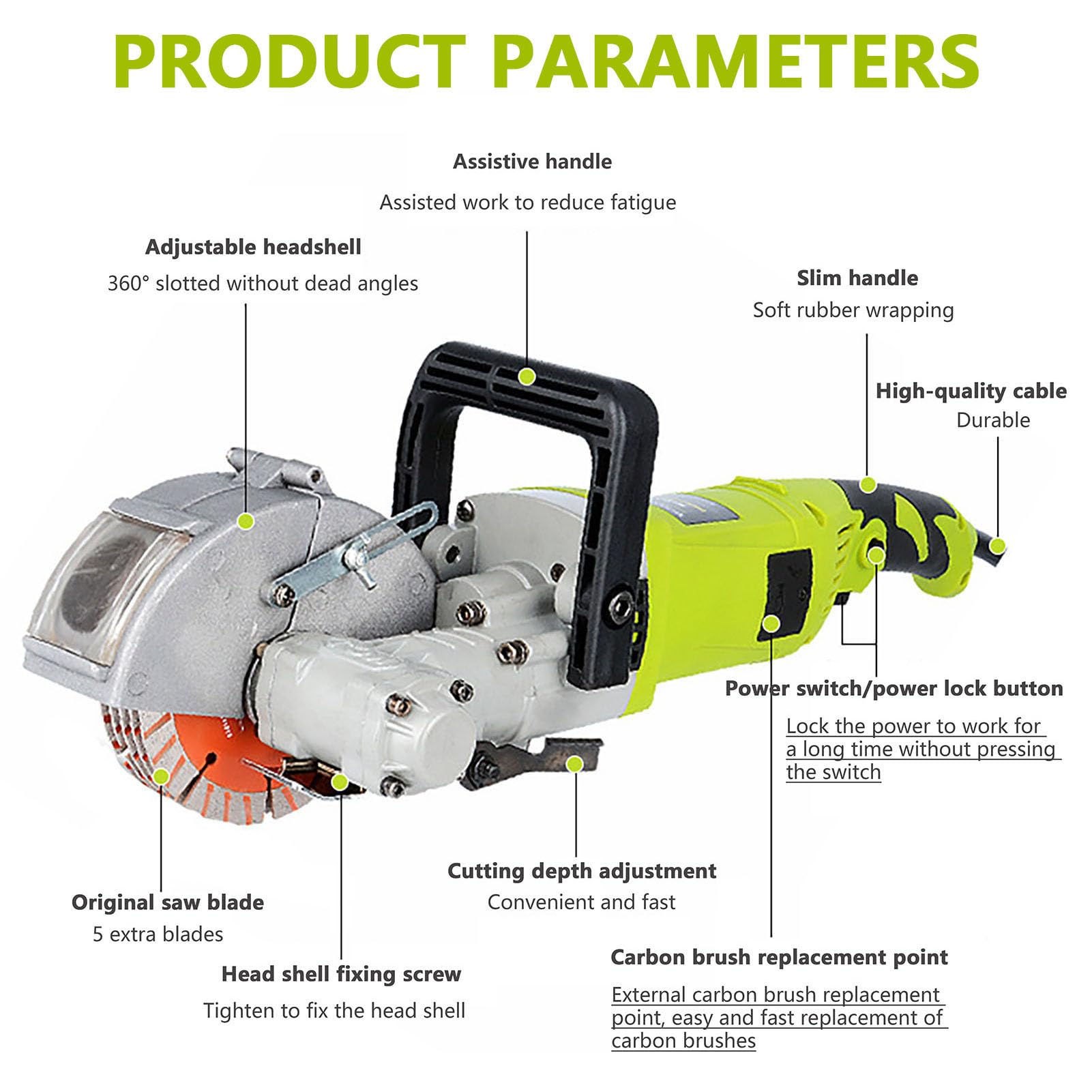 Cortadora De Pared, Máquina Ranuradora De Hormigón Y Ladrillo De 4000w, con 5 Hojas De Sierra, Profundidad Y Ancho De Corte Ajustables, Profundidad De Corte 37mm