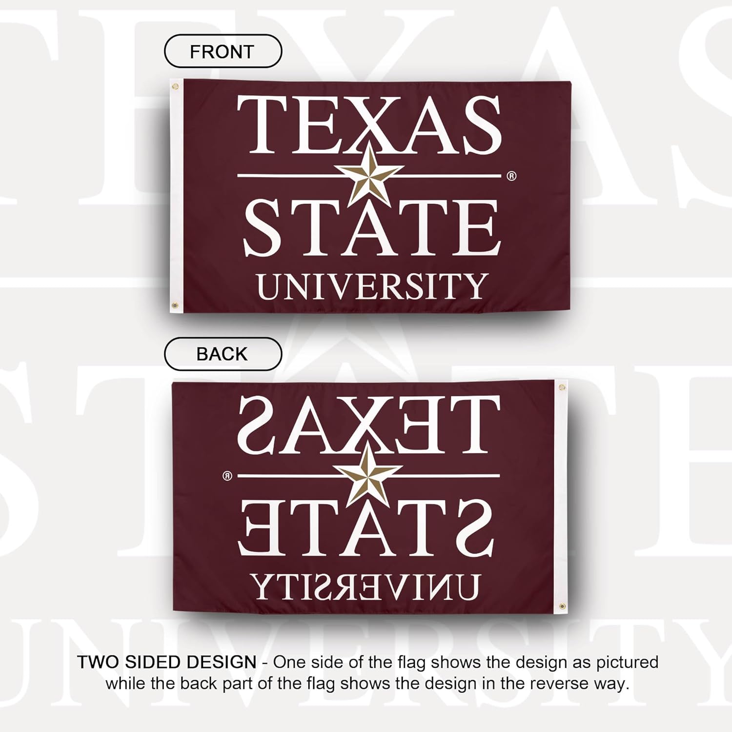 Desert Cactus Texas State University TXState Flag - 3 x 5 Feet Bobcats Banner, Indoor/Outdoor Durable Fabric, 100% Polyester Design (Style J) - Image 2