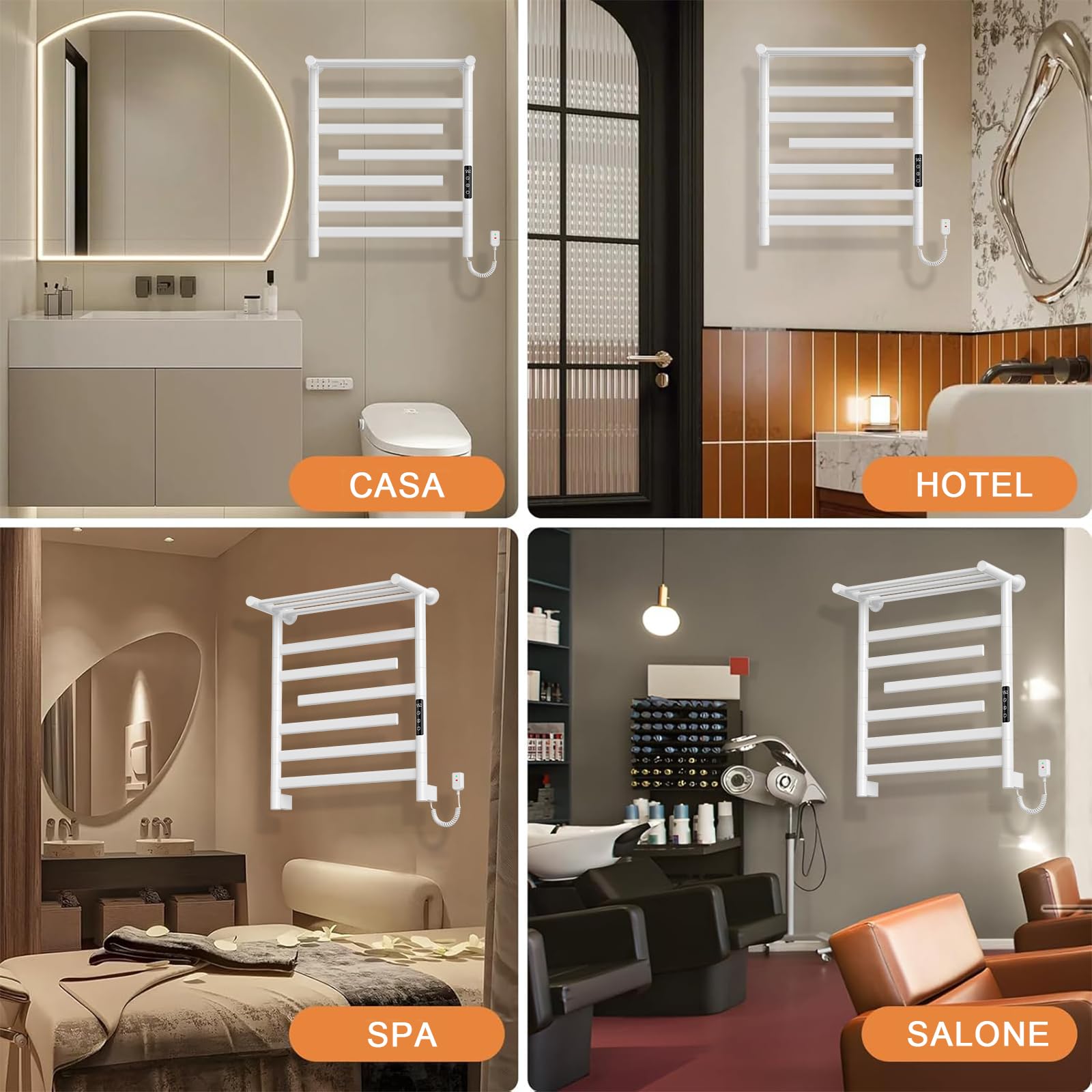 360W Scaldasalviette Elettrico Bagno con ripiano Superiore, Radiatore Scaldasalviette con 5 Barre (3 Barre Girevole 180°), Parete Termoarredo Elettrico, Controllo Tattile 35-70°C, IPX4, Bianco
