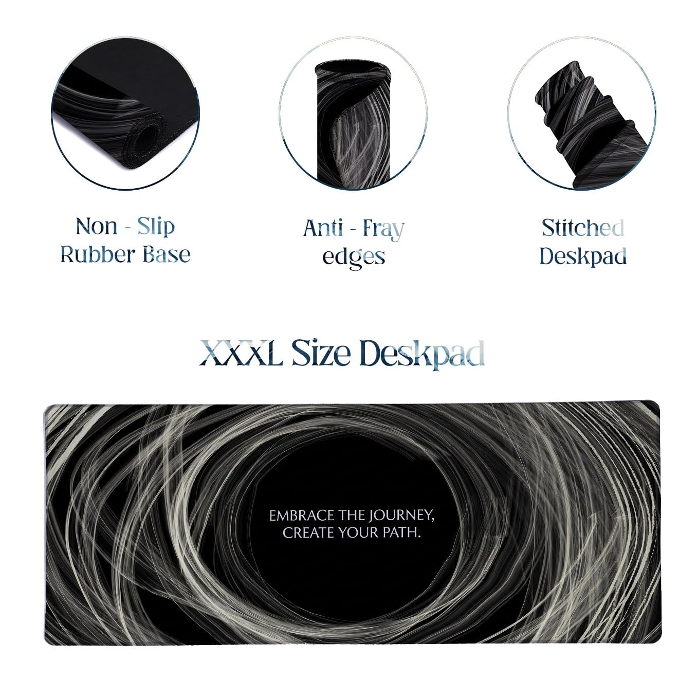 SoulAbiti The Journey Vortex Motion Extended Desk Pad (36x14 Inch) - Mindfulness Productivity XXL Mouse Pad - Non-Slip Rubber Base & Stitched Edges 3