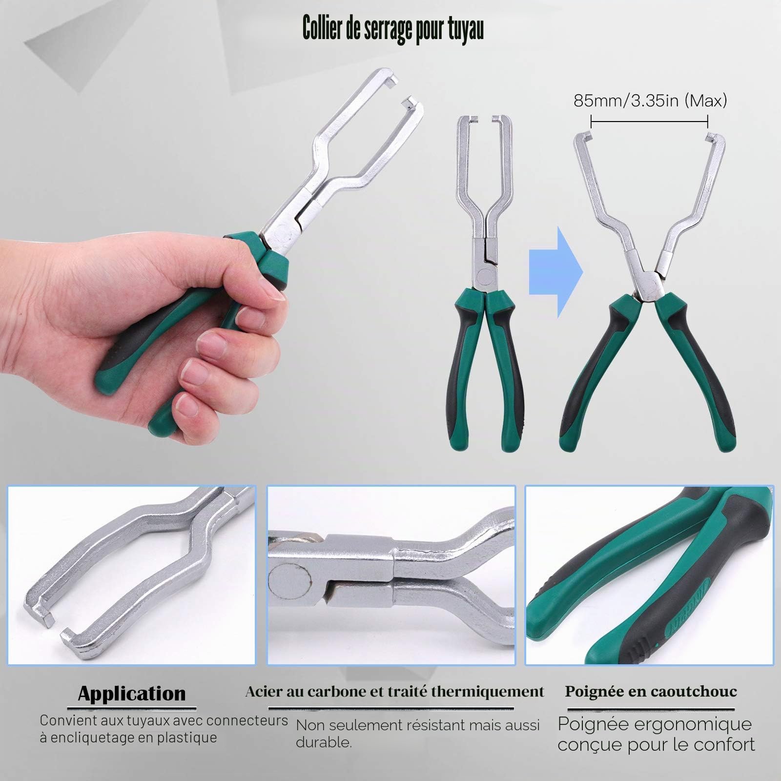 Glarks Lot de 3 pinces de tuyau de carburant de 20,3 cm, clip de serrage et pliants de déconnexion à 80 degrés pour l'entretien de la voiture