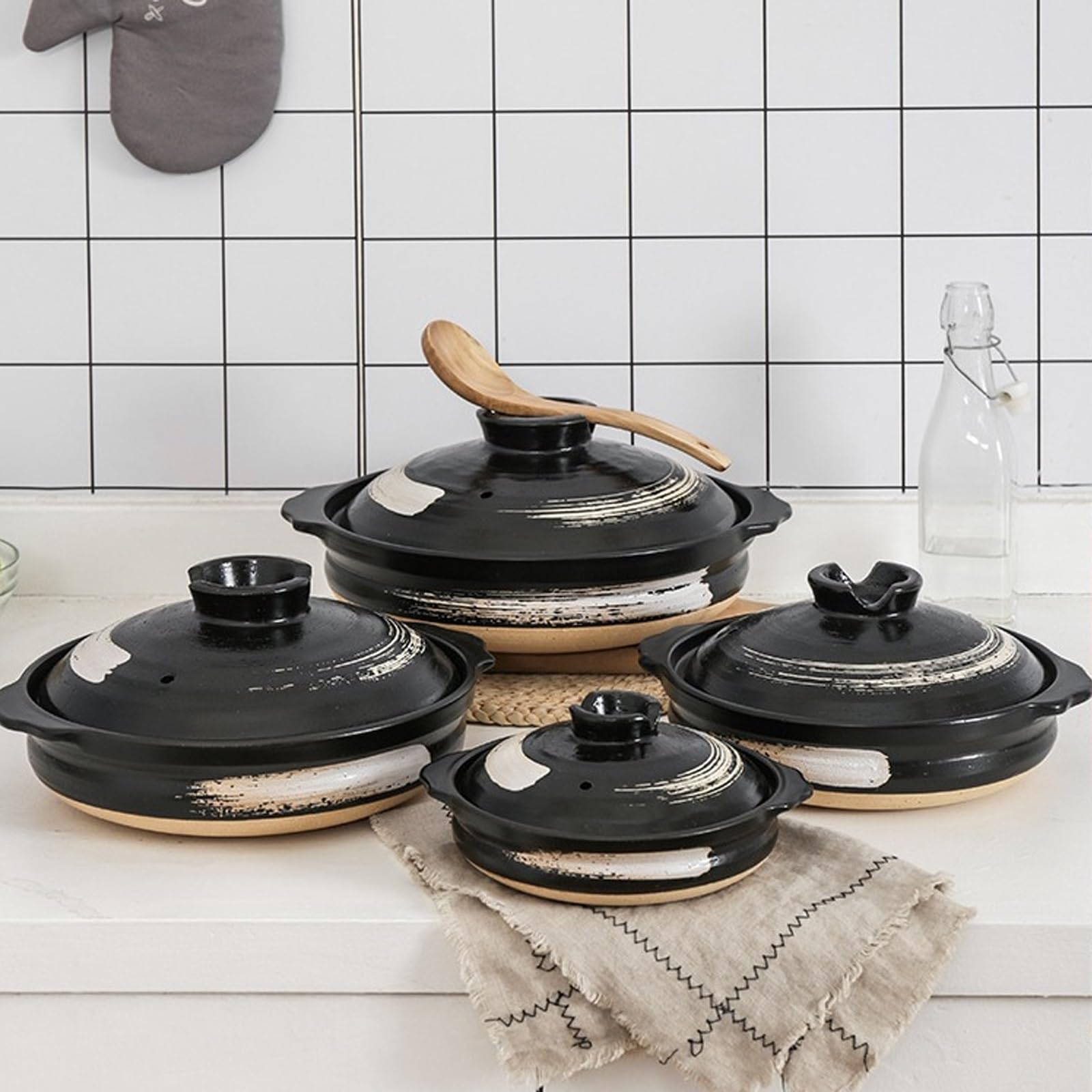 Ceramiczny garnek do zapiekania z pokrywką, odporny na wysokie temperatury garnek do zupy 1,2 l, do gotowania w domu i gulaszu, idealny na kolację
