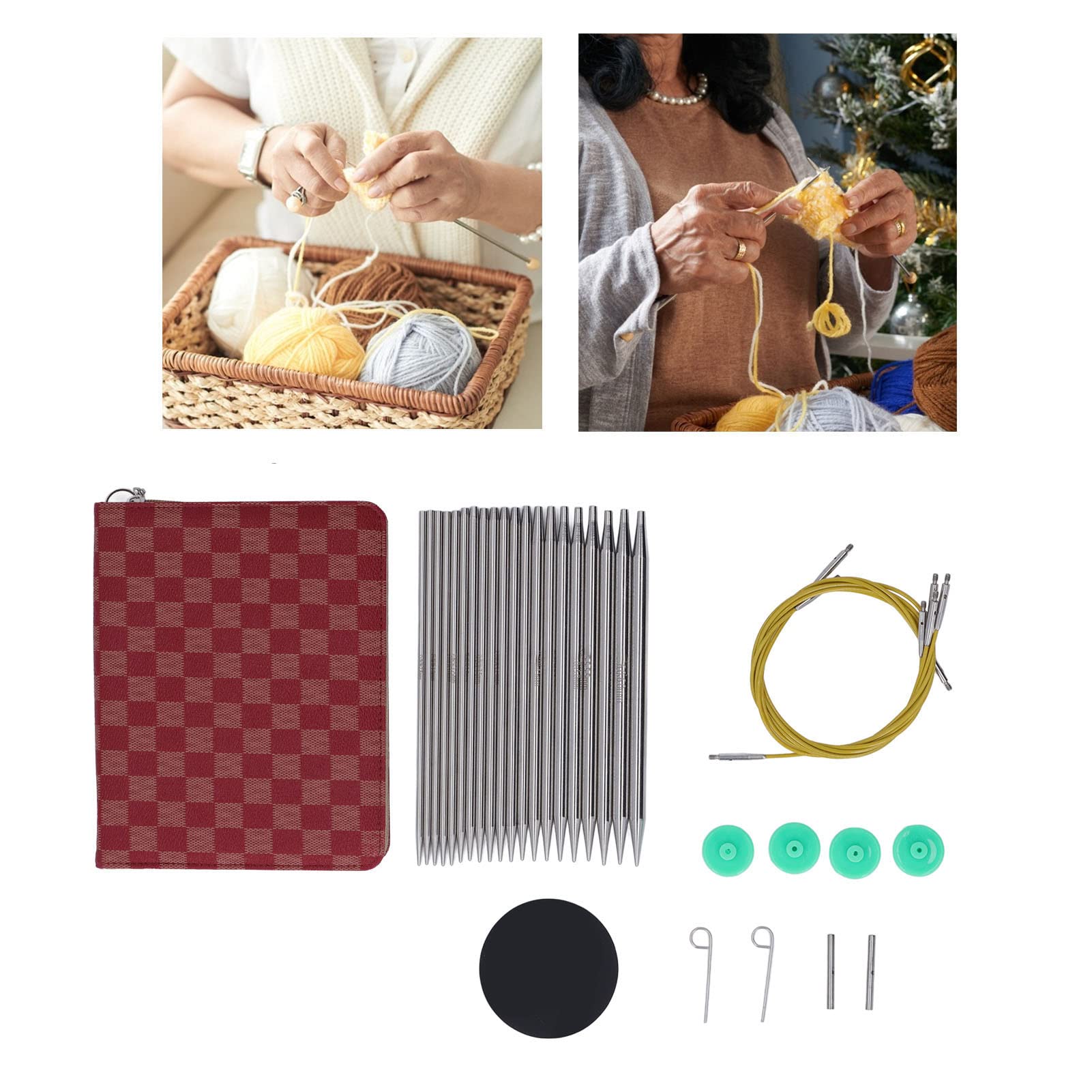 10 Paar austauschbare Rundstricknadeln, ergonomische Stricknadeln mit Nadelknöpfen vom Typ P, komplettes Strickzubehör für Pullover, Schals, Mützen, Babysocken, Stai