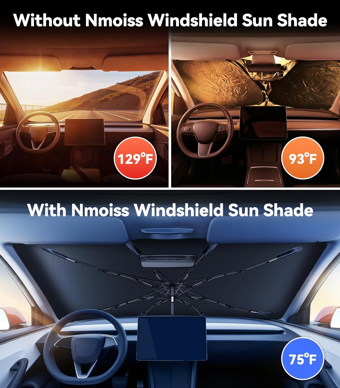 Windshield Sun Shade Umbrella [Vinyl Coating Heat Shield] Fit for Toyota RAV4 2006-2026 Accessories, Protect Car from Sun Rays & Heat Damage Keep Cool and Protect Interior