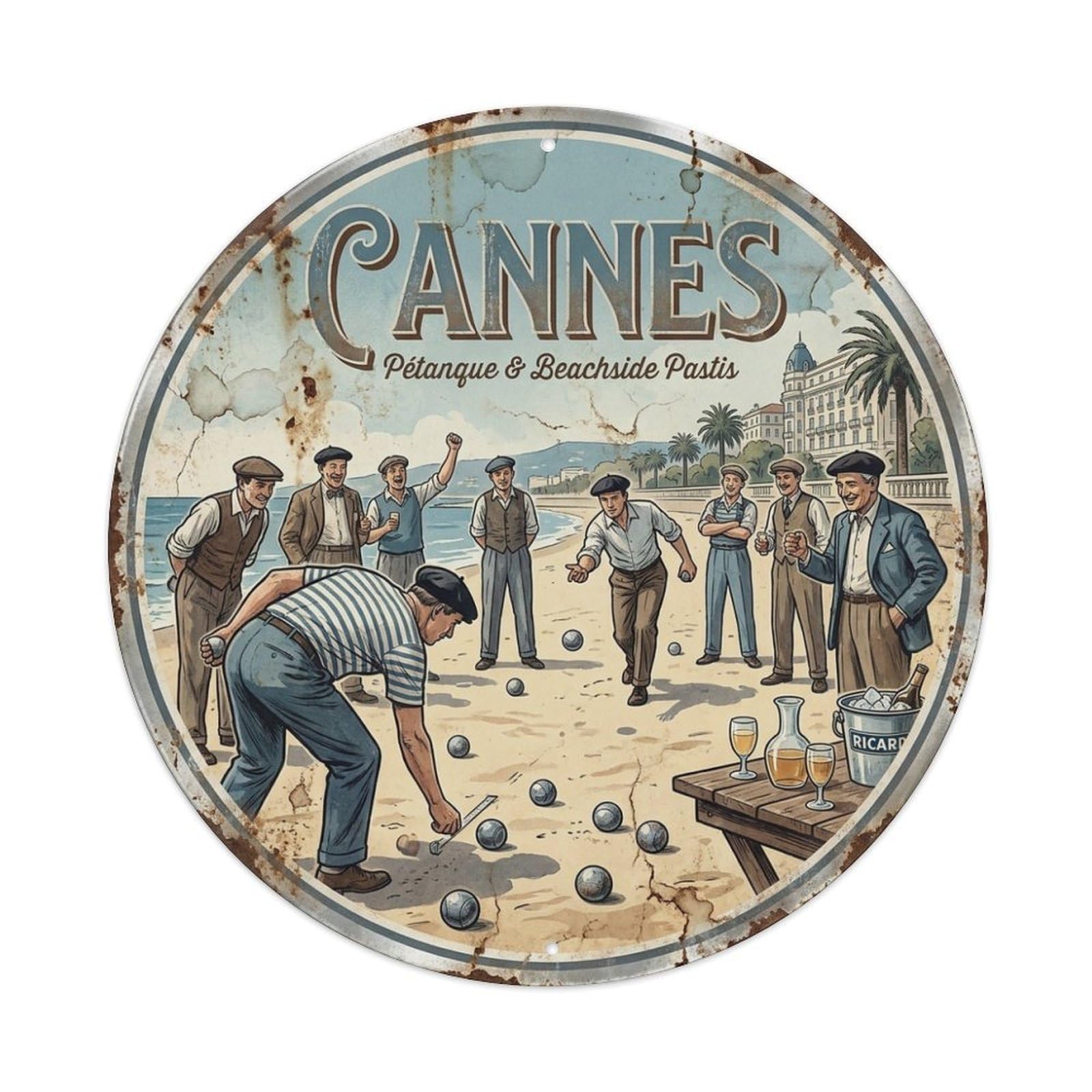 City Travel Petanque Tournament Promenade Cannes France Metal Tin Sign