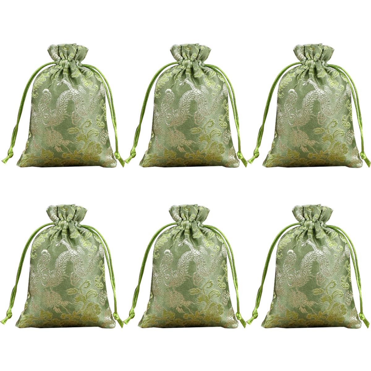Snadulor,Kit bags,20 Pcs Chinese Jewelry Silk Purse Pouch Brocade Gift,Jewelry,Gift,Candy Bags 3.9x5.5 Inches,Dragon Design,Green
