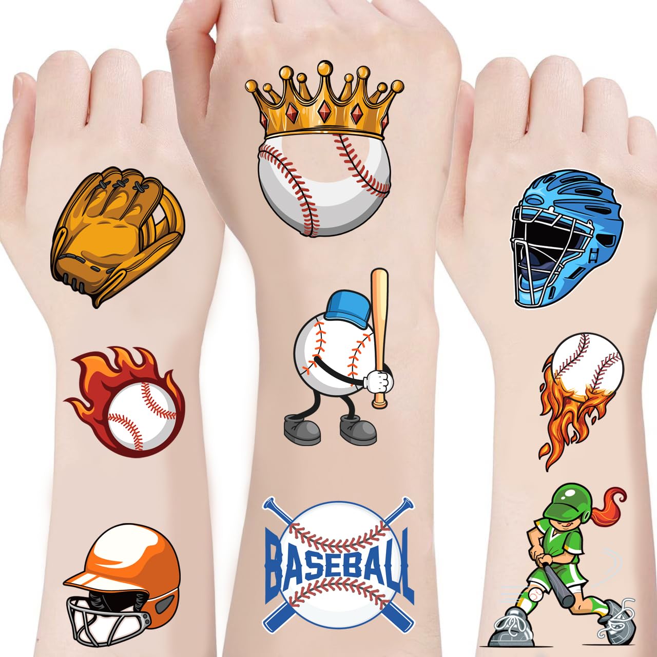 Photo 1 of 100 Sheets Baseball & Softball Temporary Tattoos, Sport Themed Fake Tattoos for Kids Adults, Waterproof Temporary Tattoo Stickers for Party Sports Events Fans Gifts